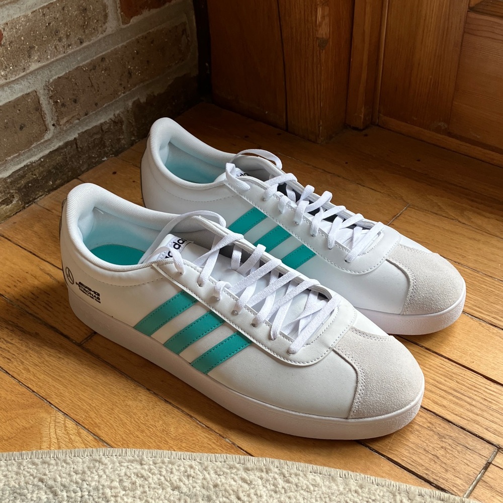 Adidas Men's White and Aqua Sneakers